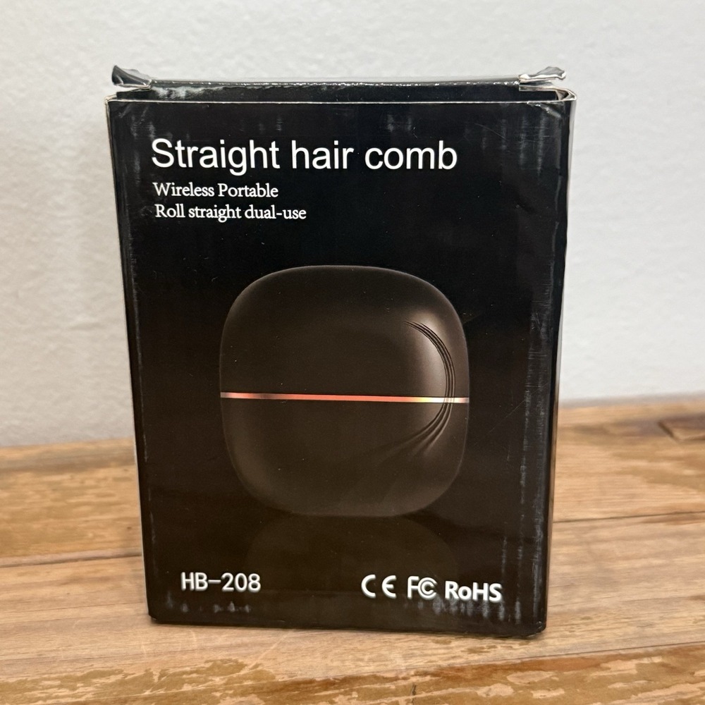 HB-208 Wireless Straight Hair Comb Womens OS Black New Portable Cordless Tool
